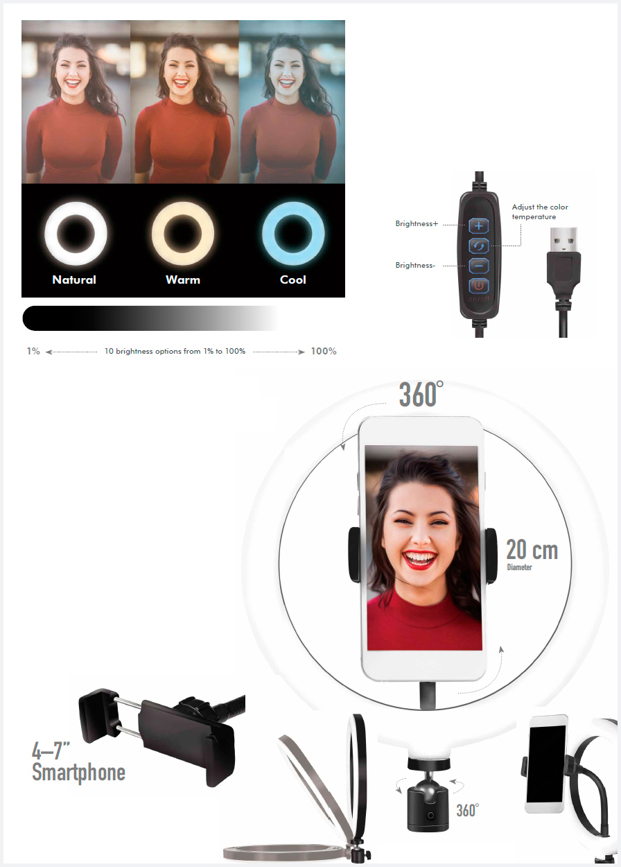 AA0151 - Anillo de luz para Smartphones de 4 a 7 pulgadas